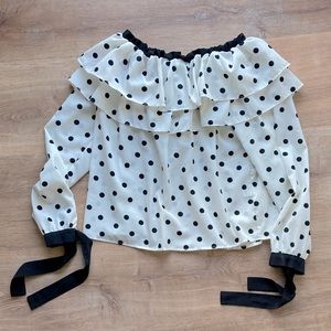 Black White Polka Dot Off the Shoulder Top